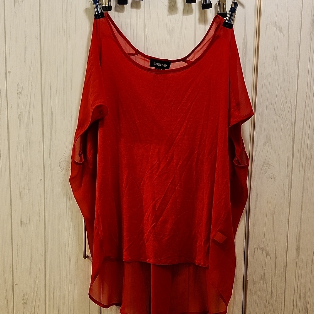 Bebe Vibrant Red Blouse W/Sheer Back